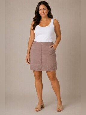 Paraphrase Beige Embroidered Hem Skirt Size 10